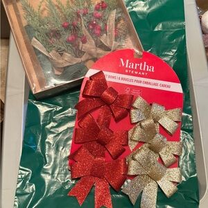 Martha Stewart Festive Red and Gold Glitter Bows and Gift Topper  kit NWT